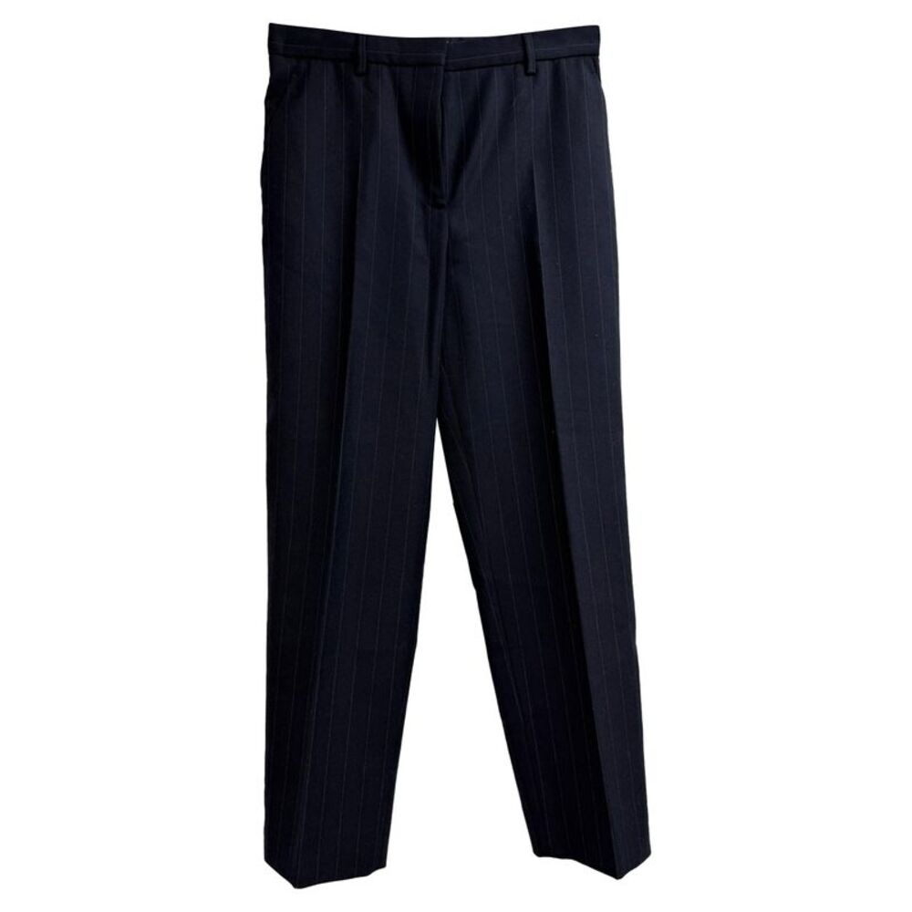 Prada Striped Straight-Leg Trousers in Navy Blue Wool
